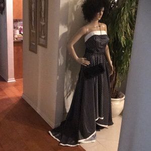 Satin Black dress with dots and white trim